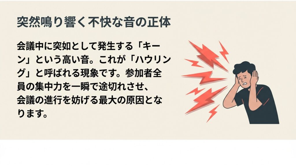 会議中に突如として発生する不快な音であるハウリングの正体