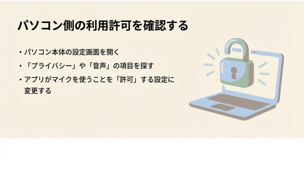 パソコン本体の設定からアプリのマイク利用を許可する方法