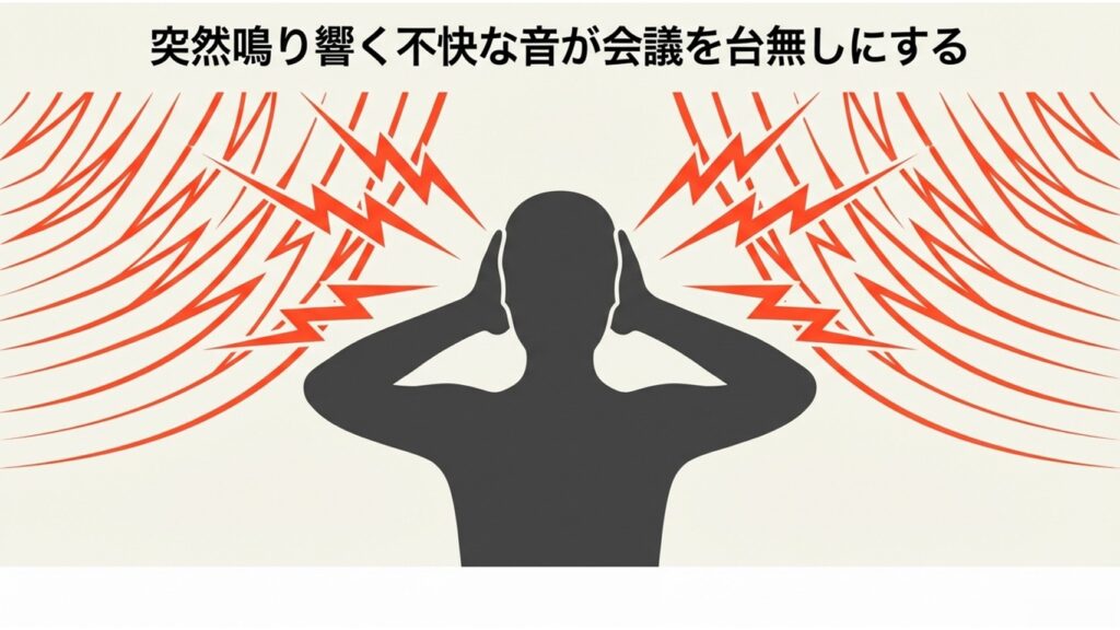 突然鳴り響く不快な音が会議を台無しにするイメージ