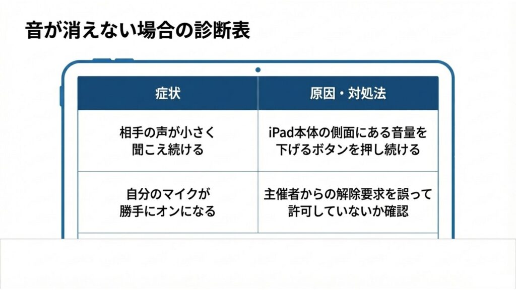 音が消えない場合の原因を切り分けるための診断イメージ