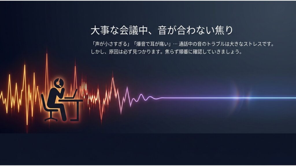 大事な会議中、音が合わない焦り。通話中の音のトラブルは大きなストレスですが、原因は必ず見つかります。